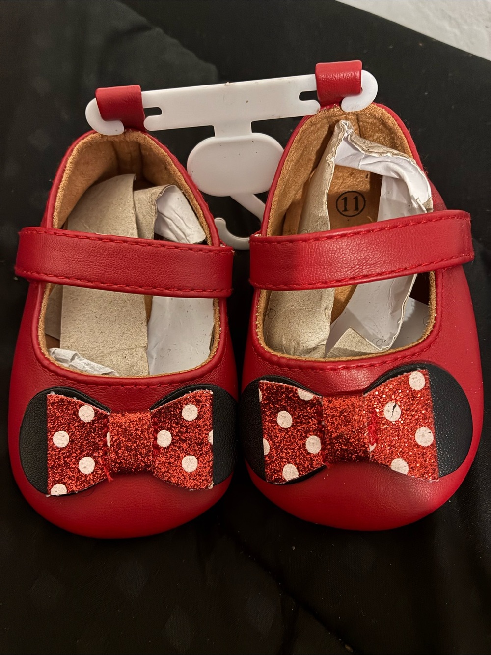 Red Minnie-Inspired Glitter Bow Mary Jane Shoes Girls Size 11